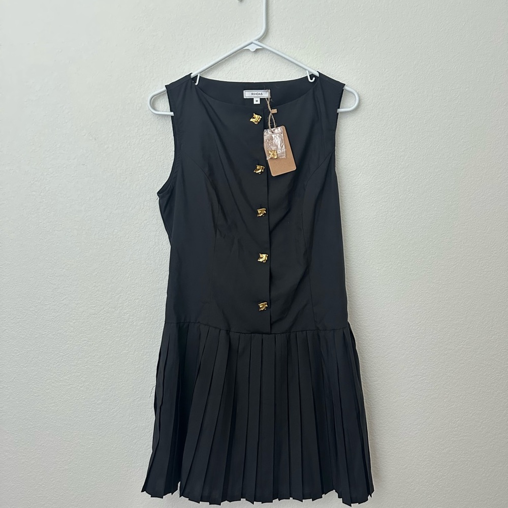 Black Sleeveless Dress with Gold Accents